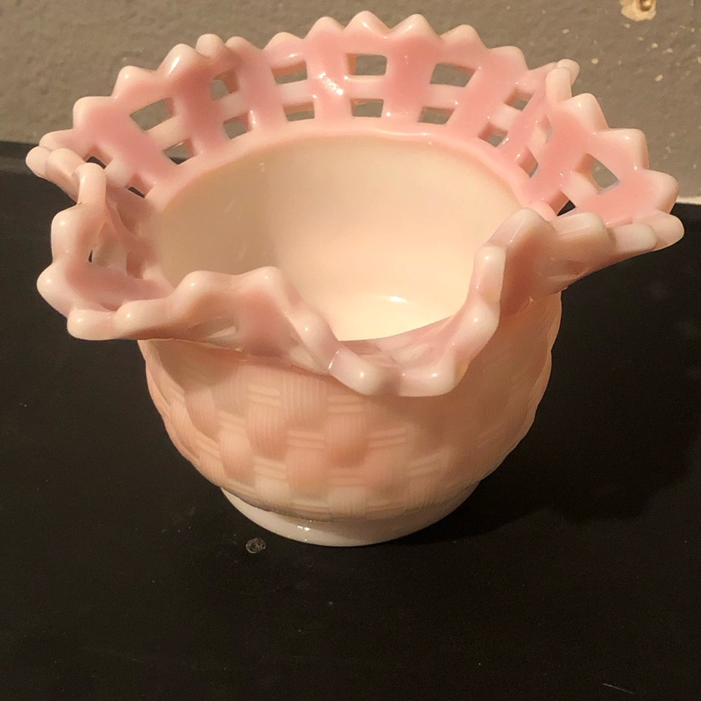 Roseiline Fenton basket weave style candy bowl